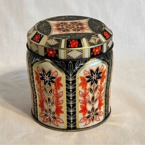 Vintage Floral Black and Orange Decorative Designed by Daher Tin